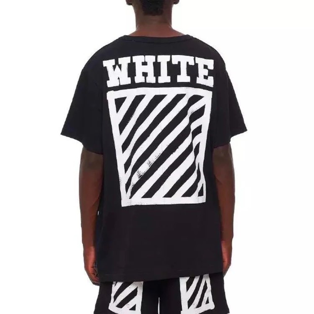 Off-White Diagonal Spray Paint‎ Logo Black T-Shirt OMAA002G20JER004 Mens M